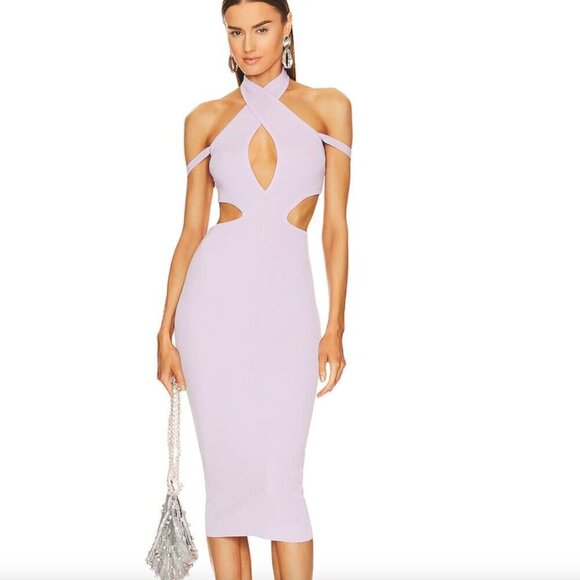 REVOLVE x Michael Costello Naomi Cut Out Knit Midi Dress Dusty Lilac NWT Sz Sm - Picture 1 of 9